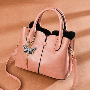 Solid Color Bucket Style Butterfly Pendant Bag-Pink