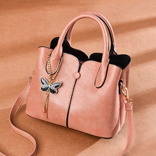 Solid Color Bucket Style Butterfly Pendant Bag-Pink image