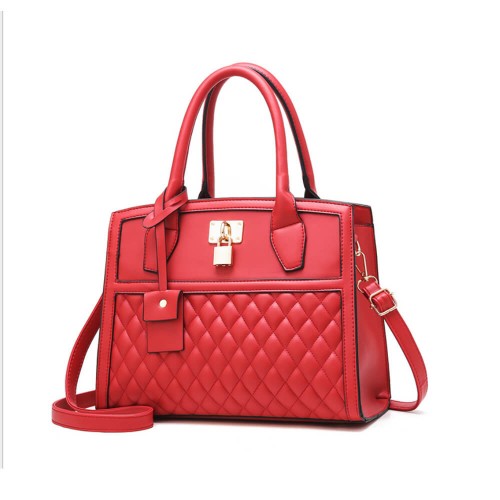 Diamond Stitched Zipper Clouser Hand Bag -Red image