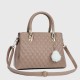 Casual Rhombic Embroidery Furry Ball Hand bag-Brown image