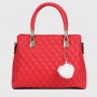 Casual Rhombic Embroidery Furry Ball Hand bag-Red