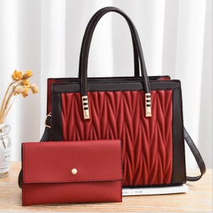 Latest Square diamond Texture Two piece Shuolder bag set-Red
