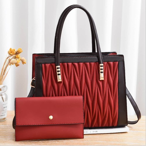 Latest Square diamond Texture Two piece Shuolder bag set-Red image