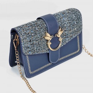 Small Size Magnetic Closure Chain Messenger Bag -Blue