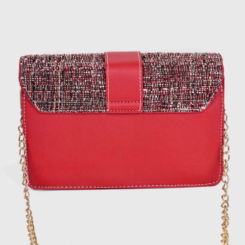 Small Size Magnetic Closure Chain Messenger Bag -Red image