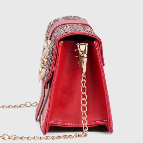 Small Size Magnetic Closure Chain Messenger Bag -Red image