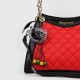 Contrast Furry Ball Hanging Chain Strap Shoulder Bag- Red image