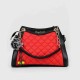 Contrast Furry Ball Hanging Chain Strap Shoulder Bag- Red image