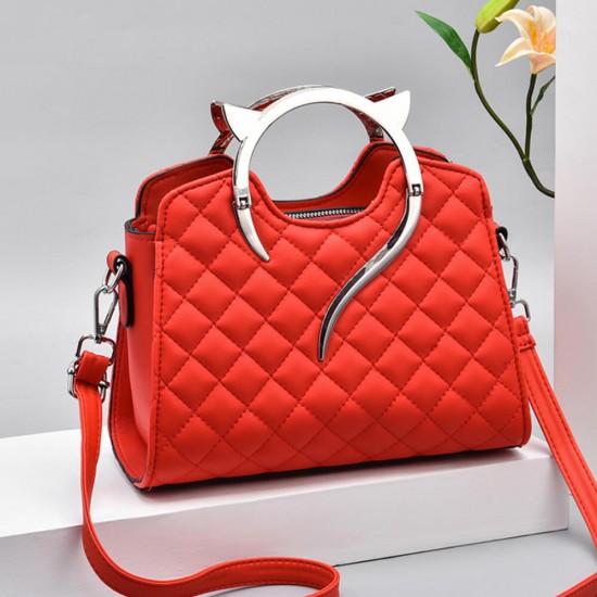 Premium Rhombus Pattern Solid color Square Messenger Bag - Red image