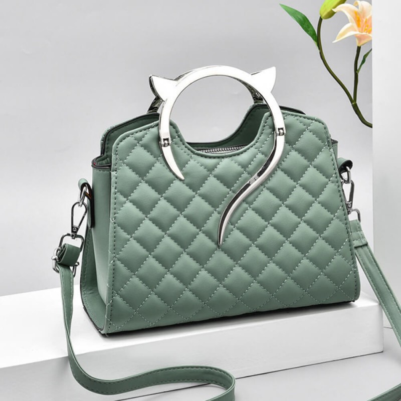 Premium Rhombus Pattern Solid color Square Messenger Bag - Green image