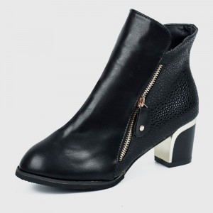 Latest Thick Heel Pointed Short Boots Women Shoes - Black