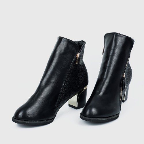 Latest Thick Heel Pointed Short Boots Women Shoes - Black|image