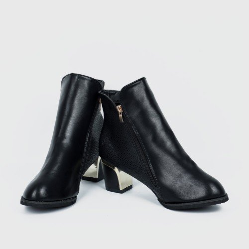 Latest Thick Heel Pointed Short Boots Women Shoes - Black|image