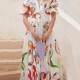 Buttoned Style High Waist Floral Printed Maxi Dress - White image