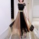 Contemporary Contrast Stitched High Waist Maxi Dress - Gold image