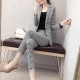 Classic Long Sleeved Slim Fit Plaid Two Piece Suit - Grey image