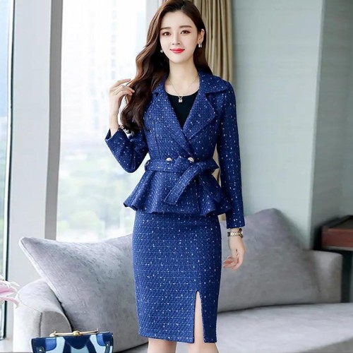 Professional Style Half Length Skirt Suit Dress - Blue image