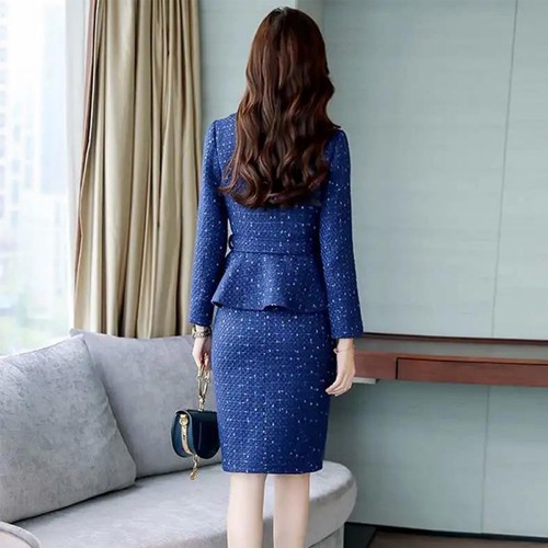 Professional Style Half Length Skirt Suit Dress - Blue image