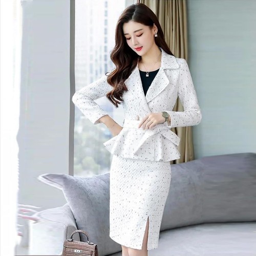 Professional Style Half Length Skirt Suit Dress - White image