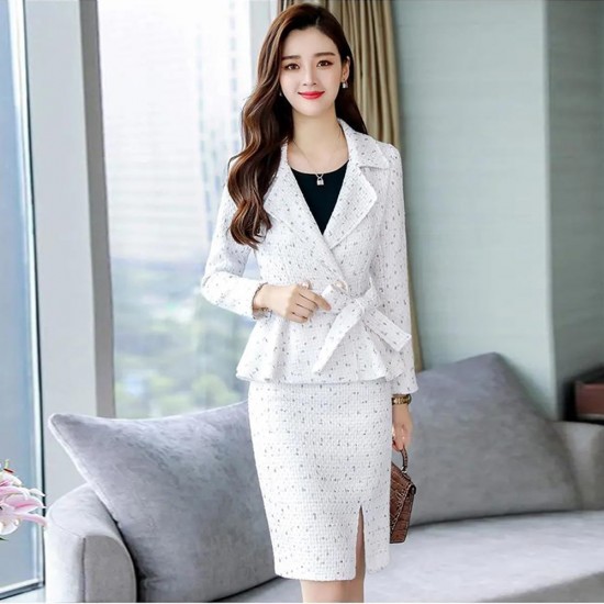 Professional Style Half Length Skirt Suit Dress - White image