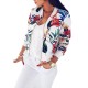 Retro Style Front Zipper Floral Printed Women Jacket - White image