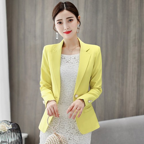 Single Breasted Full Sleeved Blazer Jacket - Yellow image