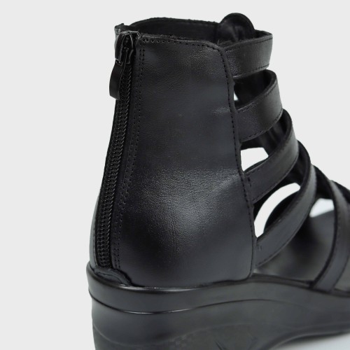 Women Fashion Thick Bottom Fish Mouth Leather Shoes-Black image