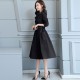 Classic Collared Lapel Waist Belted Mid Skirt Dress - Black image