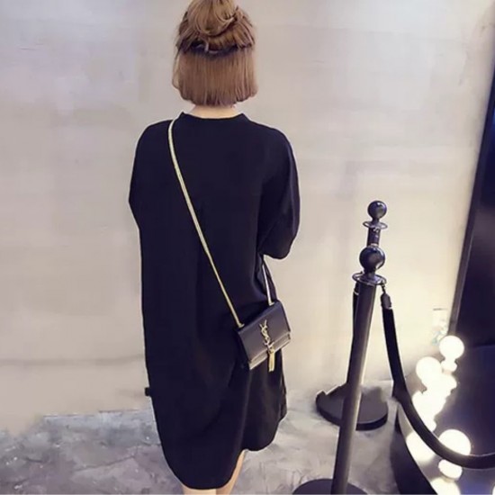 Bat Sleeves Loose Fitted Chiffon Midi Fashion Dress - Black image