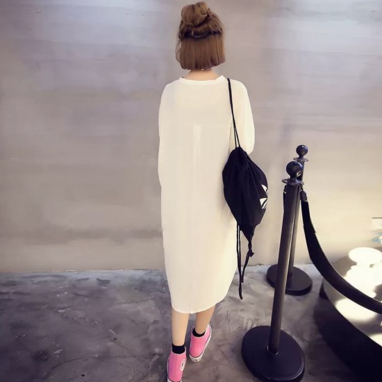 Bat Sleeves Loose Fitted Chiffon Midi Fashion Dress - White image
