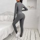 Full Sleeve Knitted Texture Two Piece Sportswear - Grey image