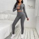 Full Sleeve Knitted Texture Two Piece Sportswear - Grey image
