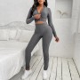 Full Sleeve Knitted Texture Two Piece Sportswear - Grey