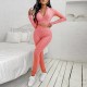 Full Sleeve Knitted Texture Two Piece Sportswear - Pink image