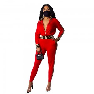 Designer Style Printed Two Piece Winter Sportswear Set- Red