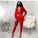 Designer Style Printed Two Piece Winter Sportswear Set- Red image
