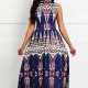 Stylish Mid Waist Rustic Digital Printed Long Dress - Blue image
