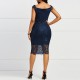 Off Shoulder Body-con Knee Length Women's Lace Dress - Blue image