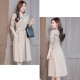 Classic Collared Lapel Waist Belted Mid Skirt Dress - Cream image