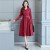 Classic Collared Lapel Waist Belted Mid Skirt Dress - Red