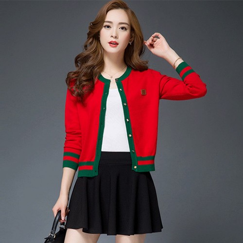 Button Closure Knitted Cardigan Style Sweater - Red image