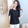 Short Sleeve Round Collar Knitted Winter Top - Black	