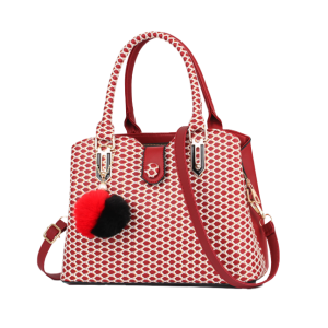 Trendy Weave Pattern Furry Ball Hanging Shoulder Bag - Red