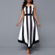 Western Style Striped High Waist Sleeveless Maxi Dress -White image