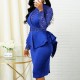 Elegant Sequin Mid-Length Peplum Dress - Blue image