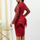 Elegant Sequin Mid-Length Peplum Dress -Red image