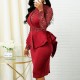 Elegant Sequin Mid-Length Peplum Dress -Red image
