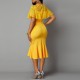 Asymmetrical Ladies Round Neck Bodycon Midi Dress - Yellow image