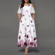 Floral Print Lace Stitching Cold Shoulder Maxi Dress - Red image