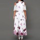 Floral Print Lace Stitching Cold Shoulder Maxi Dress - Red image